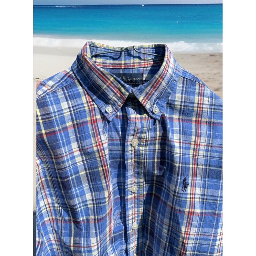 Ralph Lauren Colorful Plaid Shirt Button Down Preppy Classic Boys Medium (12/14)